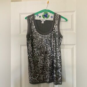LOFT Gray Sequin Sleeveless Blouse, Size Medium
